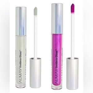 2 Almay Goddess Glosses - Rainbow (Shimmering Pink) and Halo (Iridescent Silver)